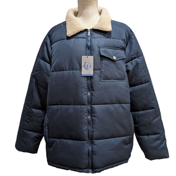 Falcon Hilltop Men's Sherpa Collar Padded Chest Pocket Jacket- Navy Size XL NWT - Picture 1 of 11